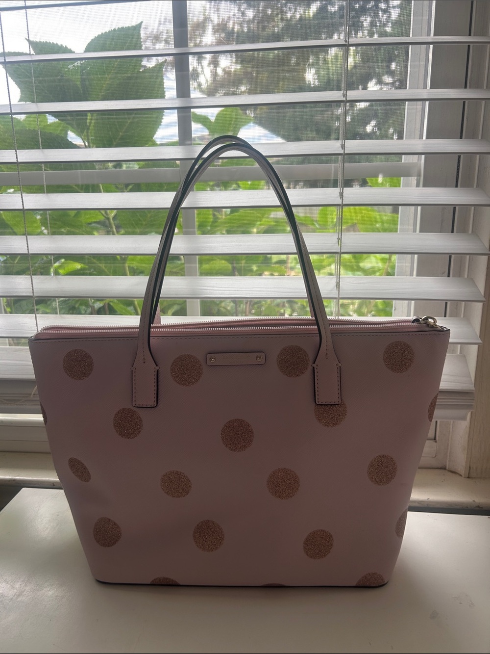 Kate Spade Pink Tote Bag with Gold Polka Dots
